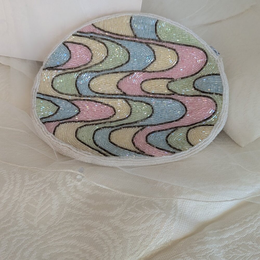 1970s Pastel Colors Tube Glass Beaded and Seed Beads Amazing detail Hand made